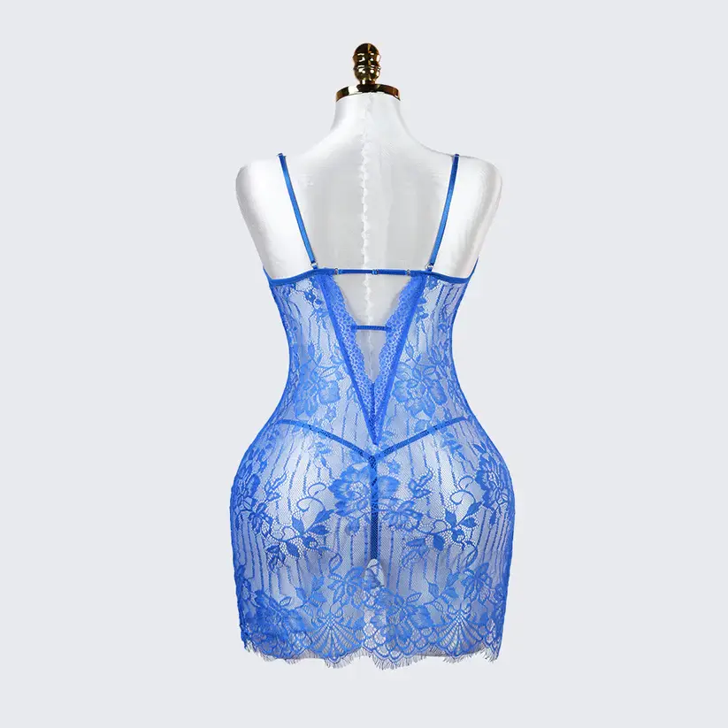 Blue Whispers Lace Lingerie Dress Panty Set