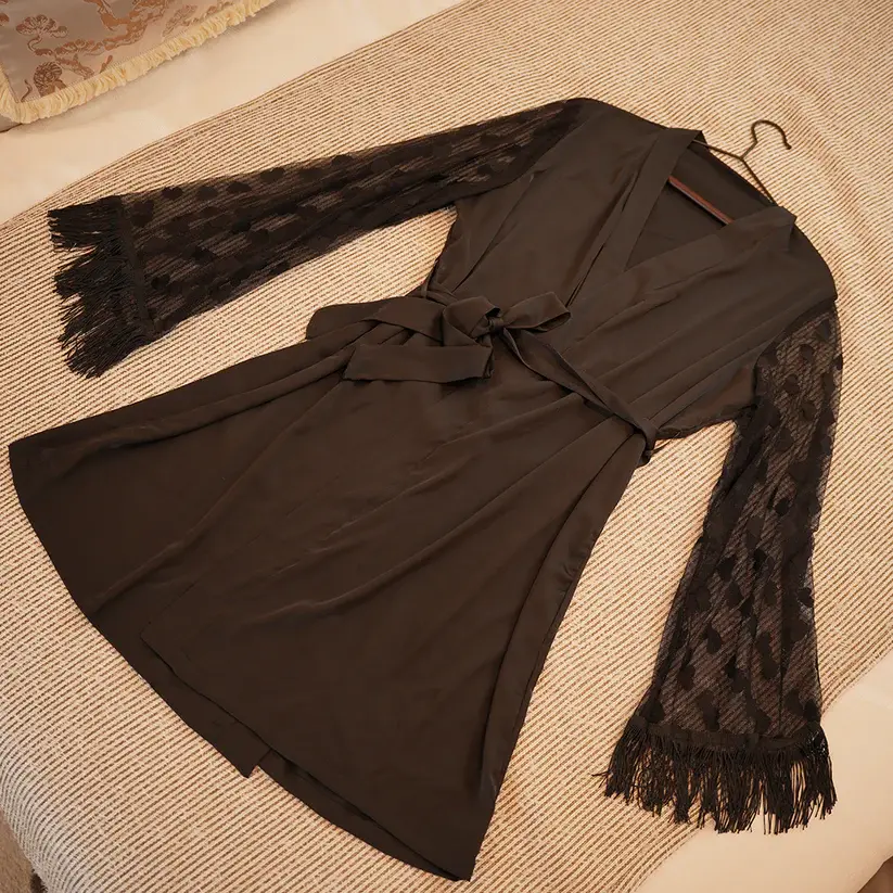 Luxurious Silk Lace Trimmed Kimono Robe