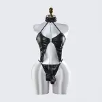 Sexy Black Leather Lingerie Bodysuit