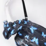 Blue Butterfly Print Sheer Black Mesh Bra Panty Set