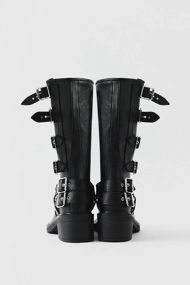 Black Leather biker boots