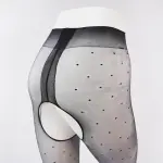 Sexy Crotchless Pantyhose Ultra-Thin 0D Polka Dot High Waist Shiny Black
