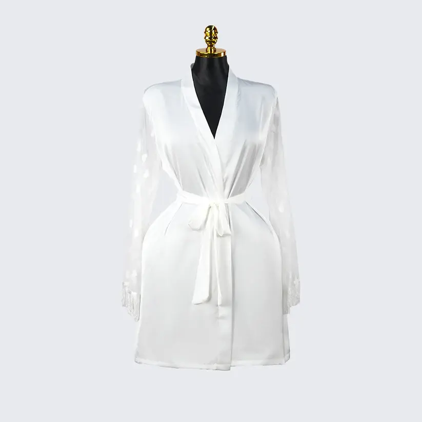 Luxurious Silk Lace Trimmed Kimono Robe