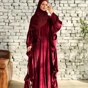 MAROON VELVET RUFFLES ISDAL