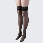 Floral Lace-Trim Thigh-High Stockings