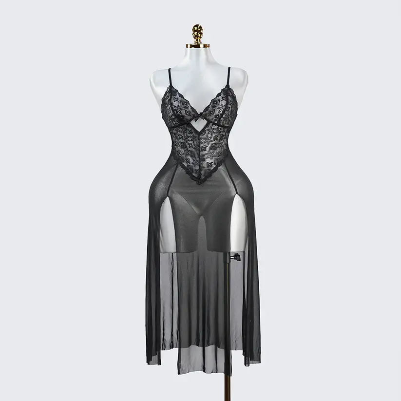 Black Lace Floral Print Negligees