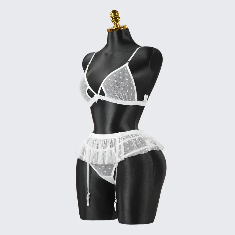 White Lace Embroidery Lingerie Erotic Bra Panty Set
