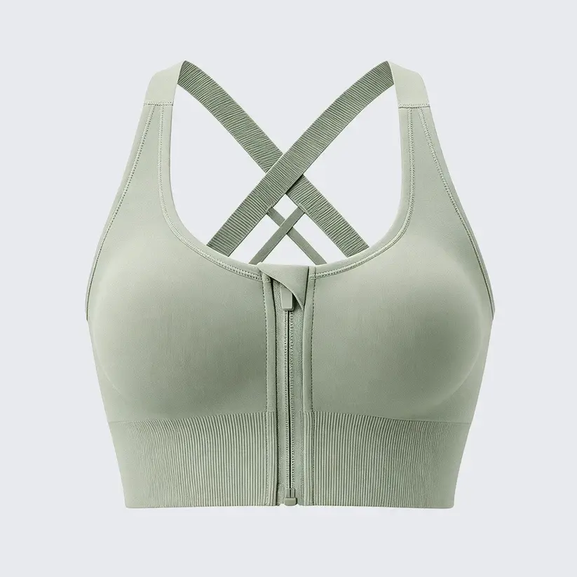 High Impact Front Zipper Sports Bra Shockproof Criss Cross Back Activewear