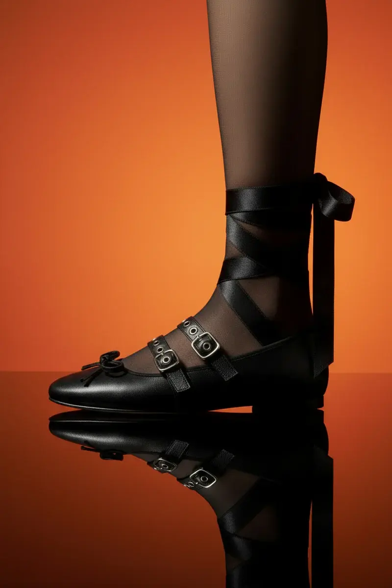 Thekla Black Leather Ballet Flats