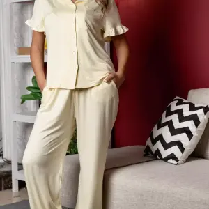 Butter Yellow Ruffled Cotton Pajamas