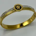 Luxury Gold Bangle with Classic Engraving & Medusa Icon - BR-17