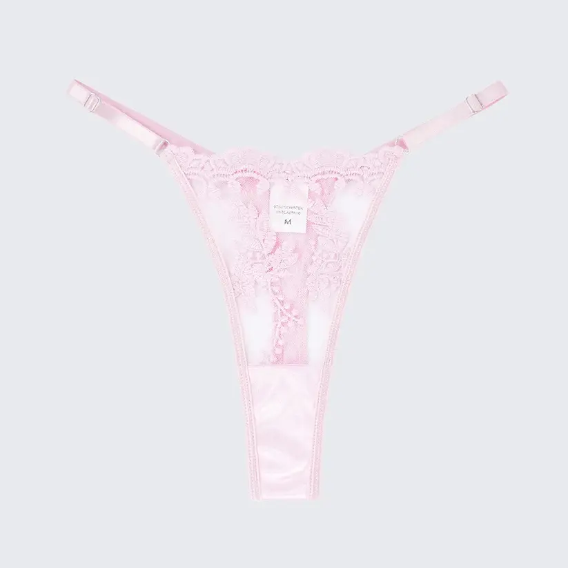 Sexy Mesh Embroidered See-Through Bra Thong Lingerie Set