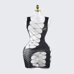 Fishnet Cutout Rhinestone Spaghetti Strap Backless Chemise