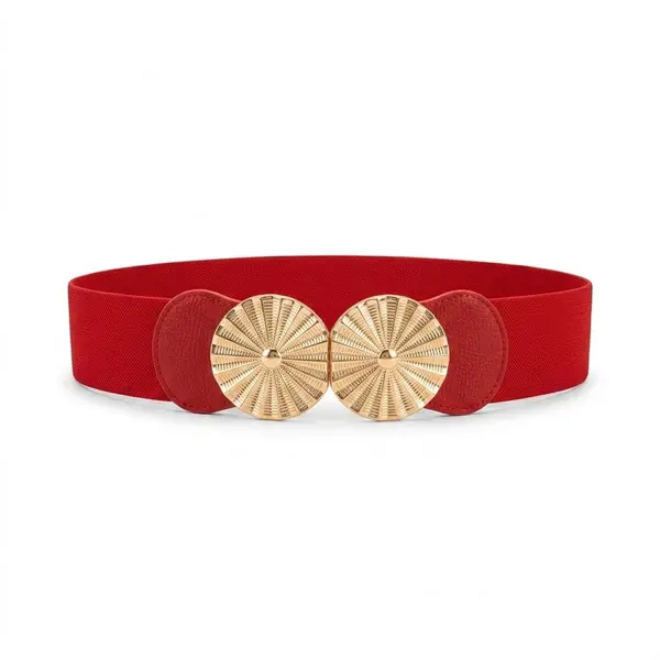 Elastic Waist Belt with Double Golden Medallion Buckle T-53