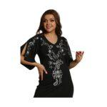 Navy Blue Embroidered Maxi Dress