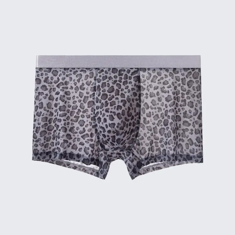 Men's Leopard Print Boxer Briefs Low Rise Mulberry Silk Crotch Pack of 4
