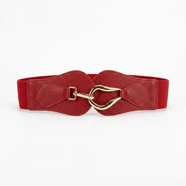 Women's Elastic Wide Waist Belt with Curved Gold Buckle T-54