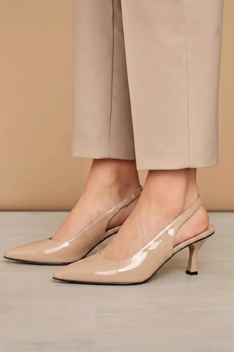 Shiny Step Slingback Heels C-103