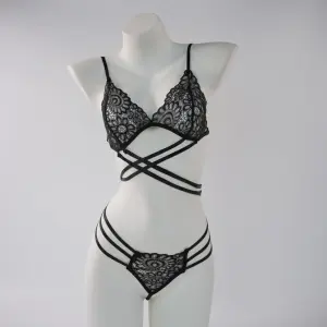 Lace Hollow Splicing Bra & Panty Set