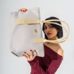 Tote Bag with Contrast Handle - BEIGE