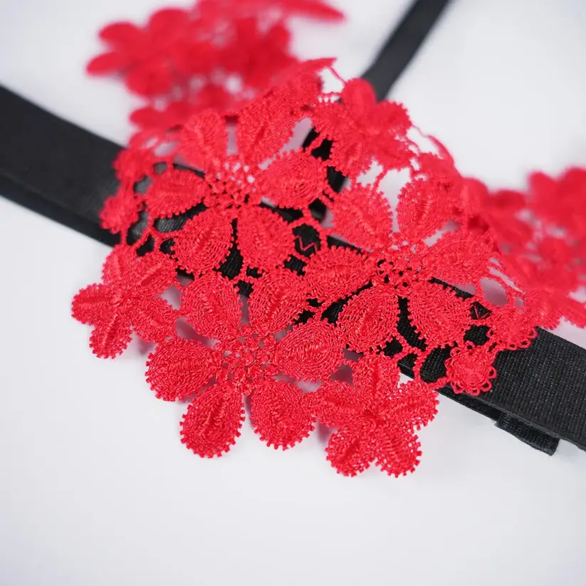 Plus Size Sexy Floral Open Bust Bra Thong Three Point Lingerie Set