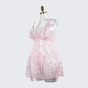 Embroidered Mesh Lace Deep V Lingerie Set