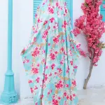 TURQUOISE BLOSSOMS PRINT SATIN MALHAFA ISDAL