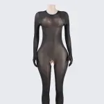 Glossy Open-Crotch Full-Body Bodystocking