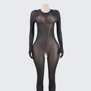 Glossy Open-Crotch Full-Body Bodystocking