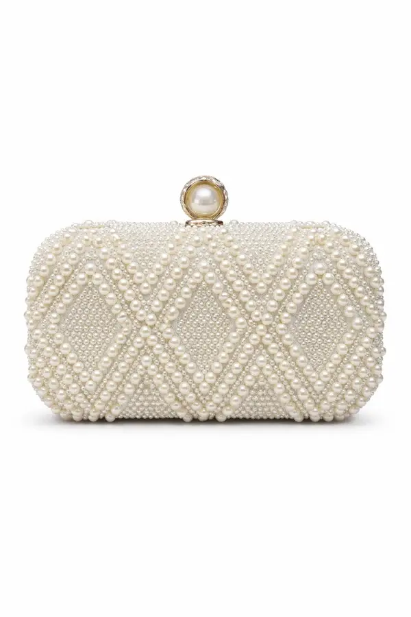 Pearl-Embellished Evening Bag with Geometric Diamond Pattern VS-70