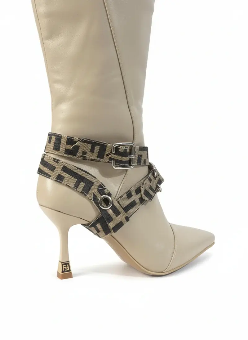 Boots with Decorative Ankle Straps Elegant Knee-High R-60
