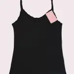 Organic Cotton Cami Top Lace Trimmed - Black