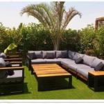 Modern Outdoor L-Shaped Sofa Set with Table