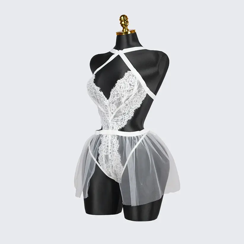 Plus Size White Sheer Mesh Bodysuit