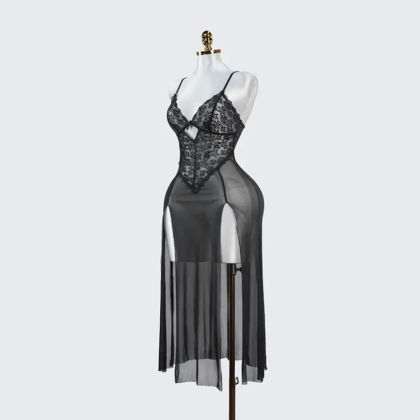 Black Lace Floral Print Negligees