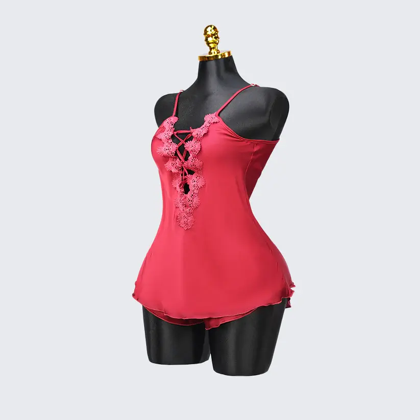 Satin Floral Lace Pajamas Set Nightwear