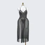 Plus Size Black Sheer Mesh Nightdress