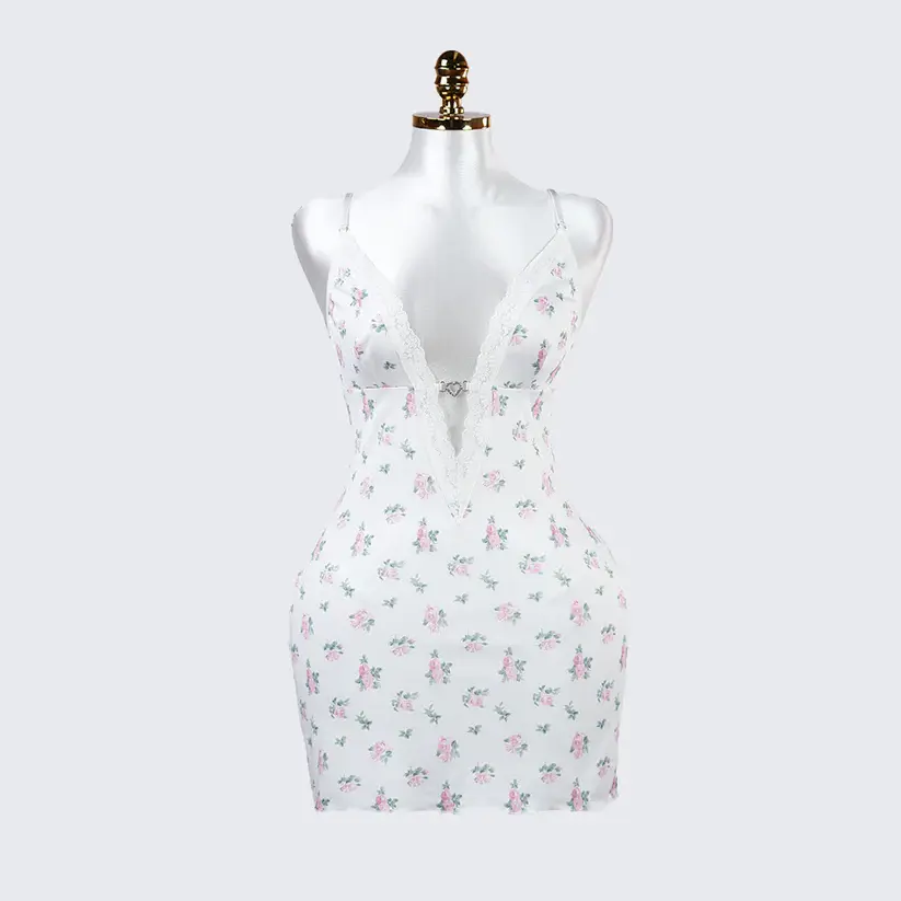 Deep V Lace Floral Print Cami Nightdress