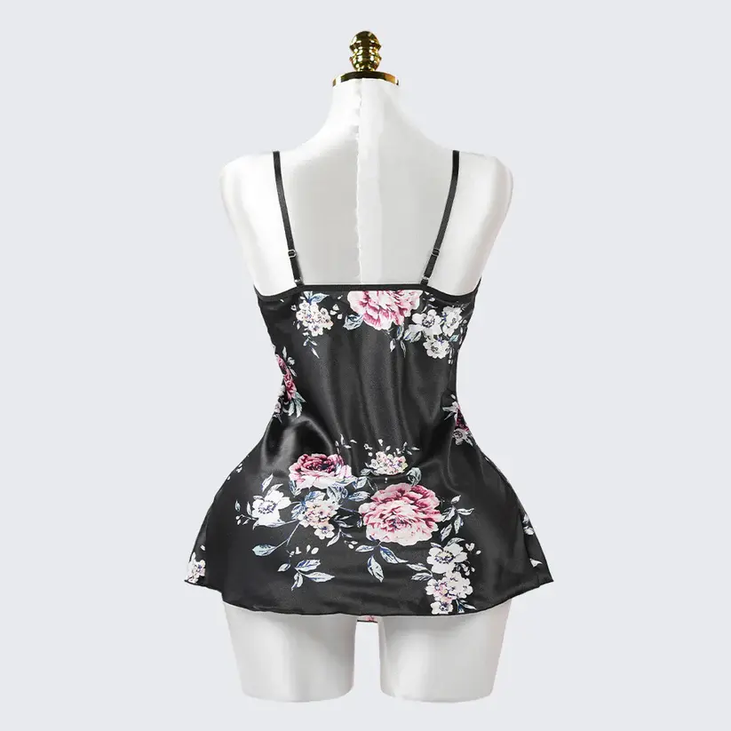 Black Lace Embroidery Seduction High Slit Suspender Panty Set