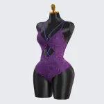 Purple Hollowed-out Lace Bodysuit