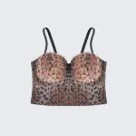 Pleated Leopard Print Backless Shaping Lace Corset Top