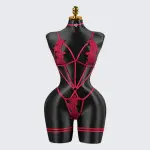Crimson Seduction Red Lace Embroidery Seduction Bodysuit