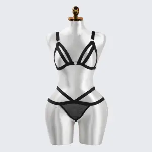 Black Strapping Cut-out Bra Panty Set
