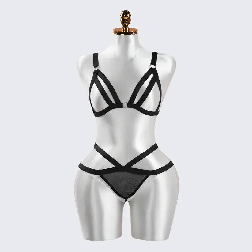 Black Strapping Cut-out Bra Panty Set