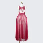 Sheer Embroidered Cutout Long Dress Fine Mesh Lingerie
