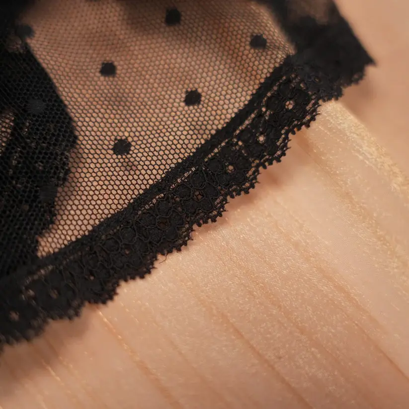 Black Polka Dot Mesh Gauze Top Panty Set
