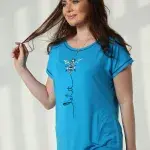 Women’s Casual Pajama Set – Printed Blue Top & Light Grey Leggings