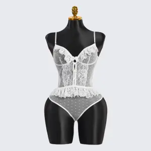 White Floral Lace Teddy Bodysuit