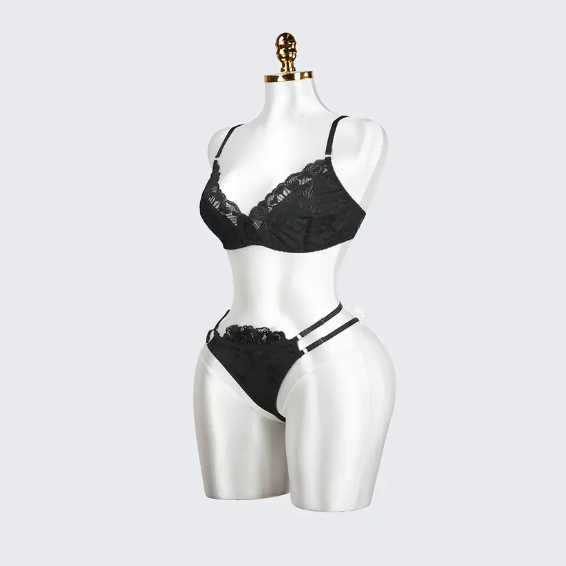 Classic Black Lace Underwire Bra Panty Set