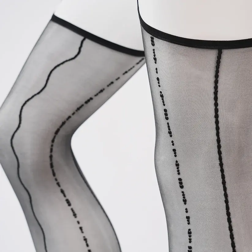 Lace Jacquard Pantyhose Ultra-Thin Over Knee Sexy Shiny Black